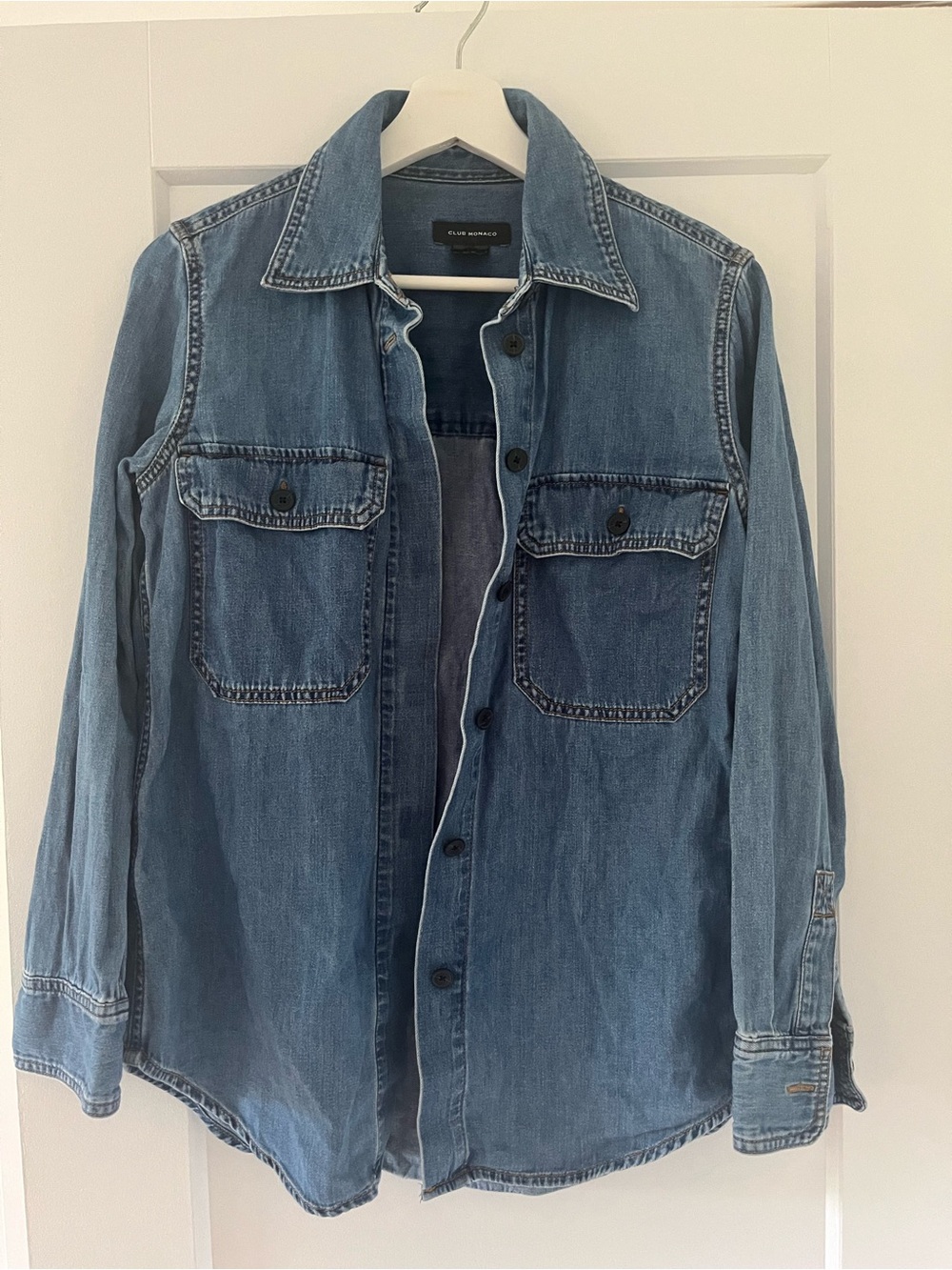Club Monaco Two-Tone Blue Denim Overshirt